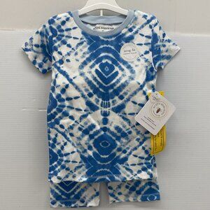 NWT Burts Bees Kids 2pc Shirt/Short Pajama Set, Size 5T, Blue and White Tie Dye